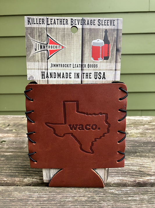 Leather Koozie - Waco Texas Shape