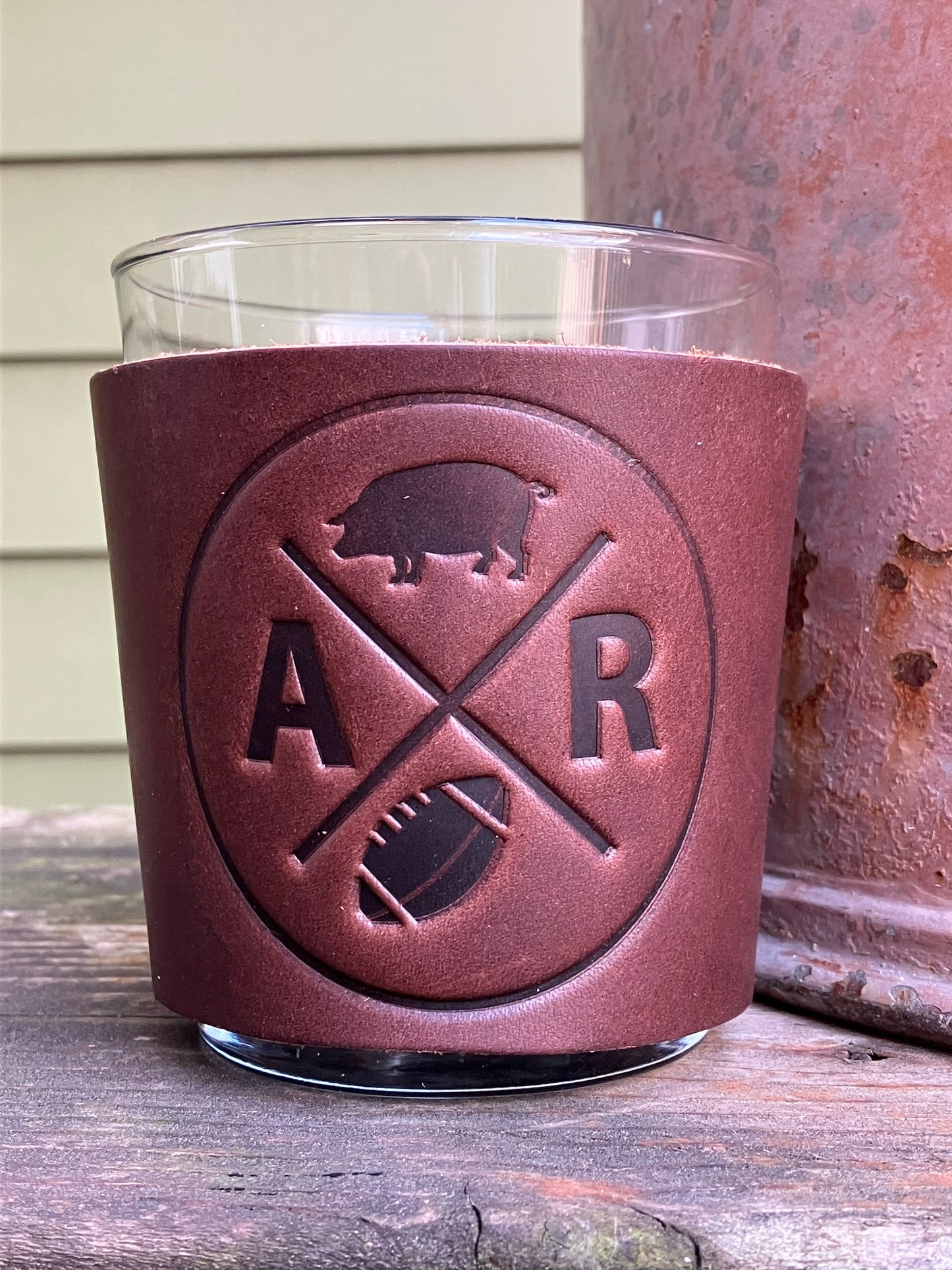 Leather Wrapped Whiskey Glass - Arkansas Football