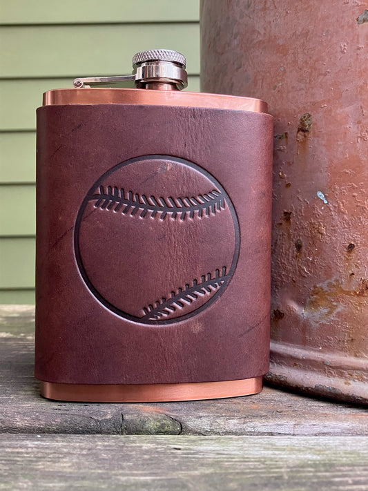 Leather Flask - Baseball