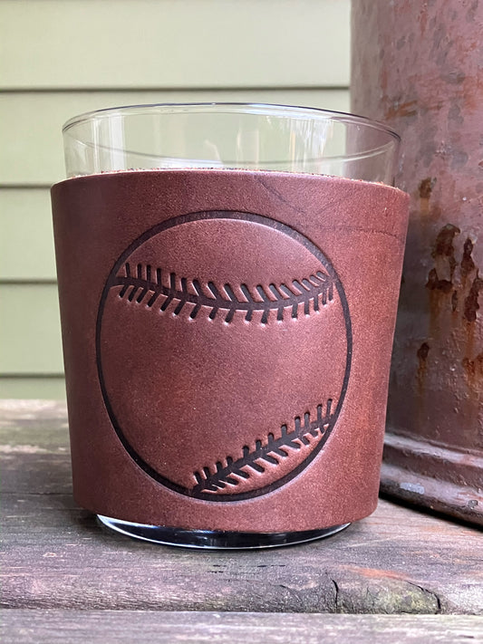 Leather Wrapped Whiskey Glass - Baseball