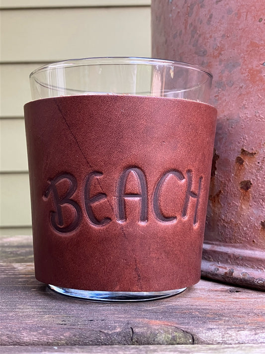 Leather Wrapped Whiskey Glass - Beach