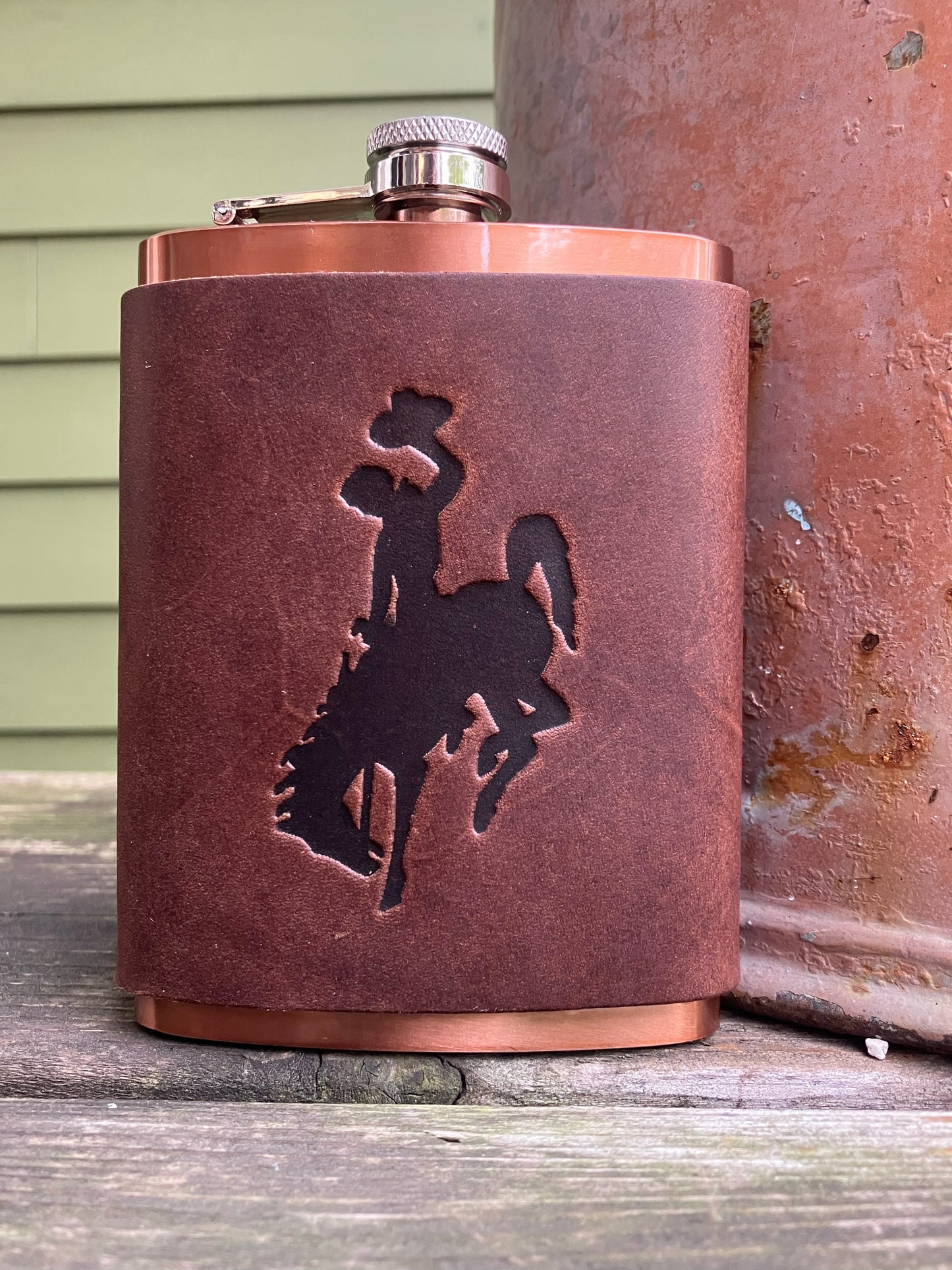 Leather Flask - Bucking Horse And Rider