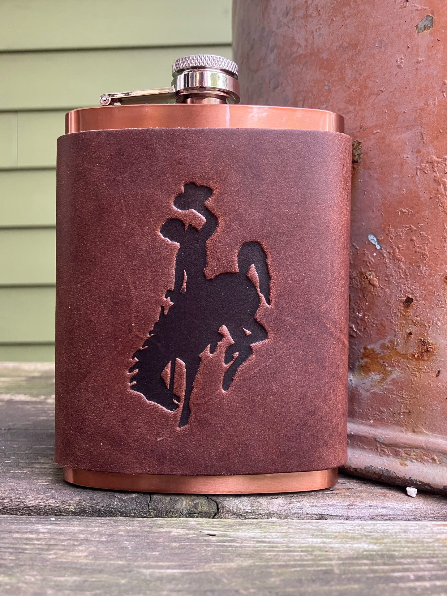 Leather Flask - Bucking Horse And Rider