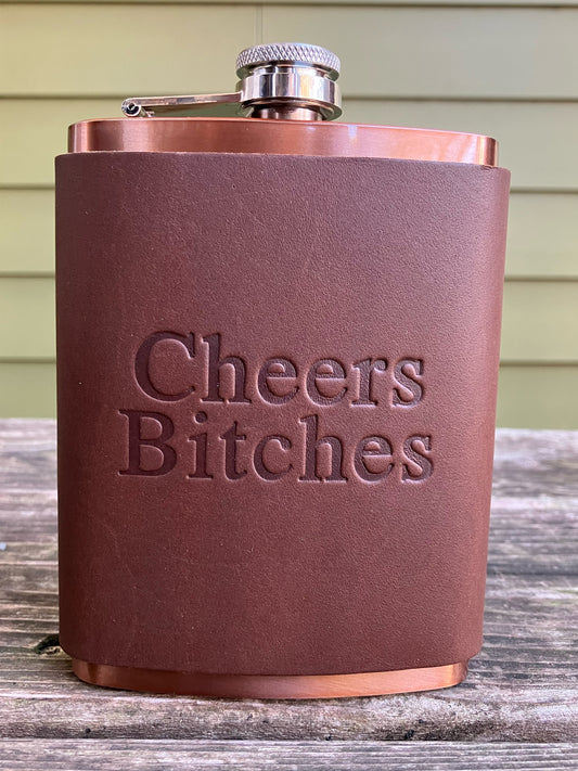 Leather Flask - Cheers Bitches