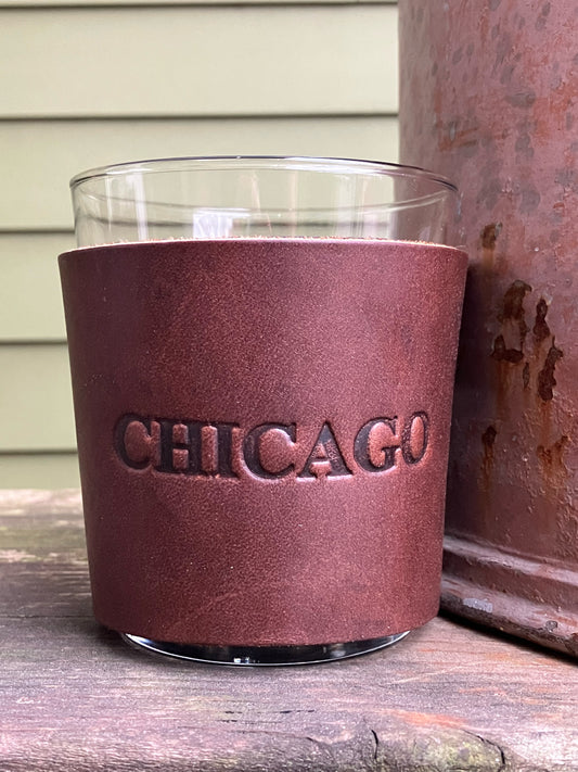 Leather Wrapped Whiskey Glass - Chicago