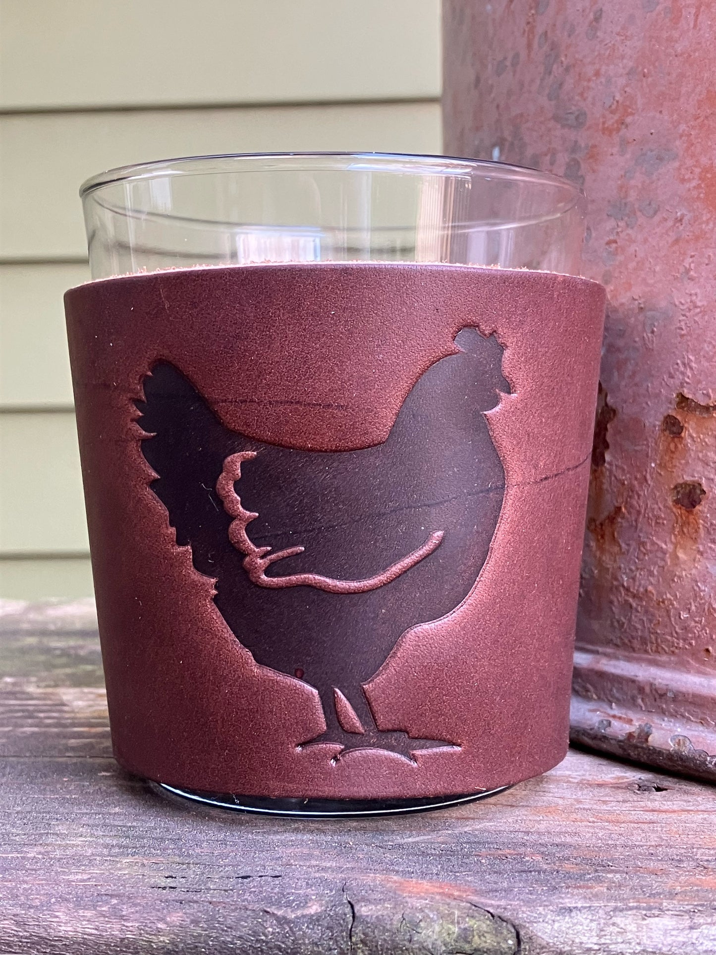 Leather Wrapped Whiskey Glass - Chicken