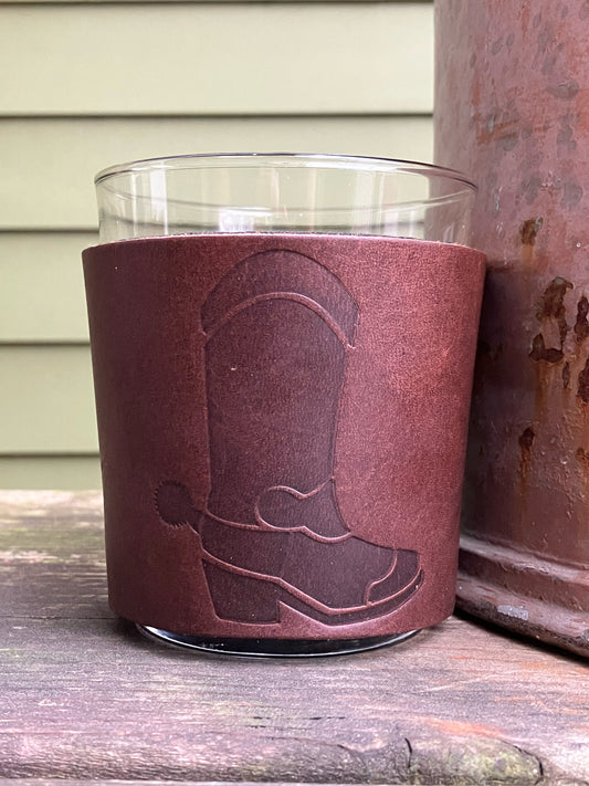 Leather Wrapped Whiskey Glass - Cowboy Boot