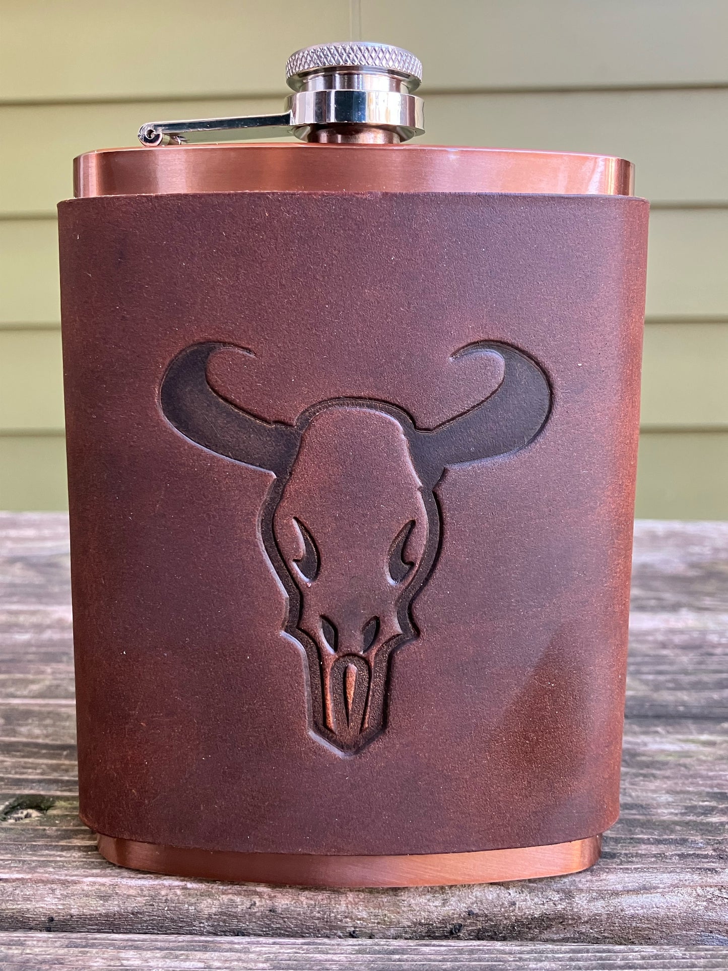 Leather Flask - Cow Skull