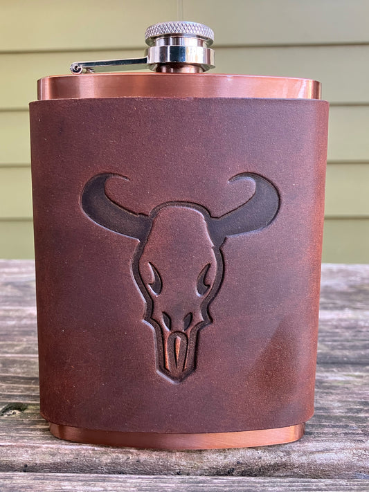 Leather Flask - Cow Skull