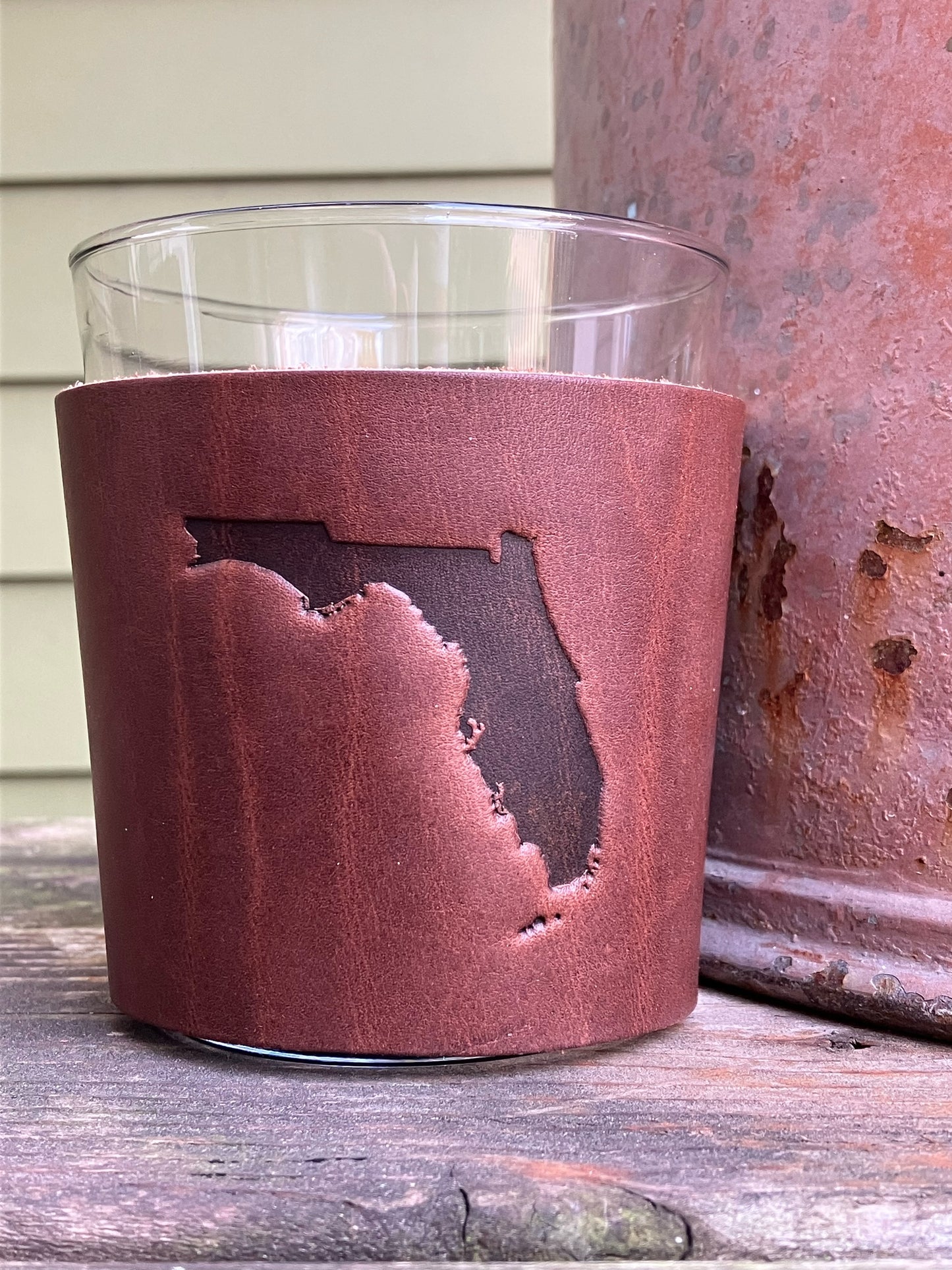 Leather Wrapped Whiskey Glass - Florida