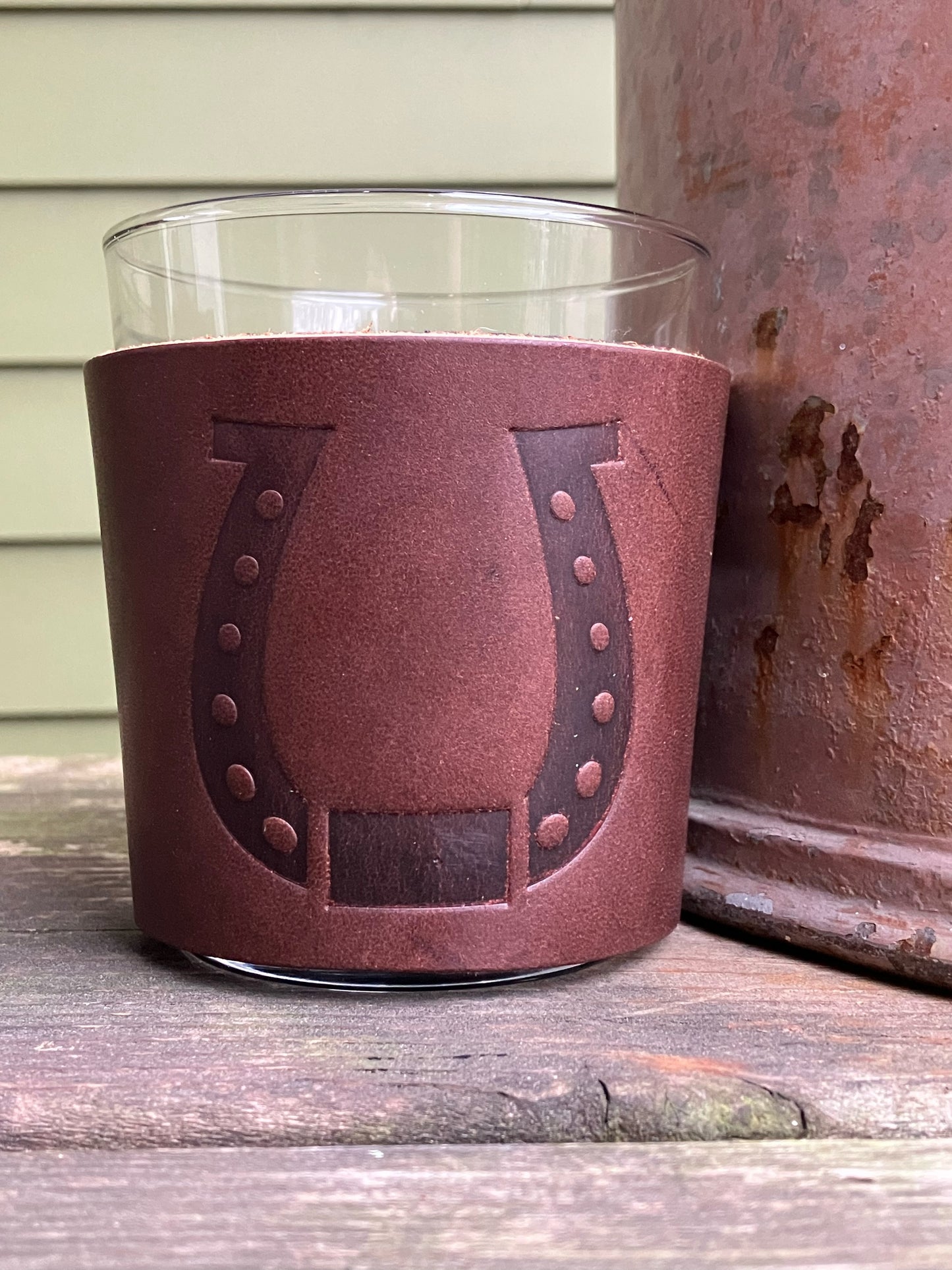 Leather Wrapped Whiskey Glass - Horseshoe