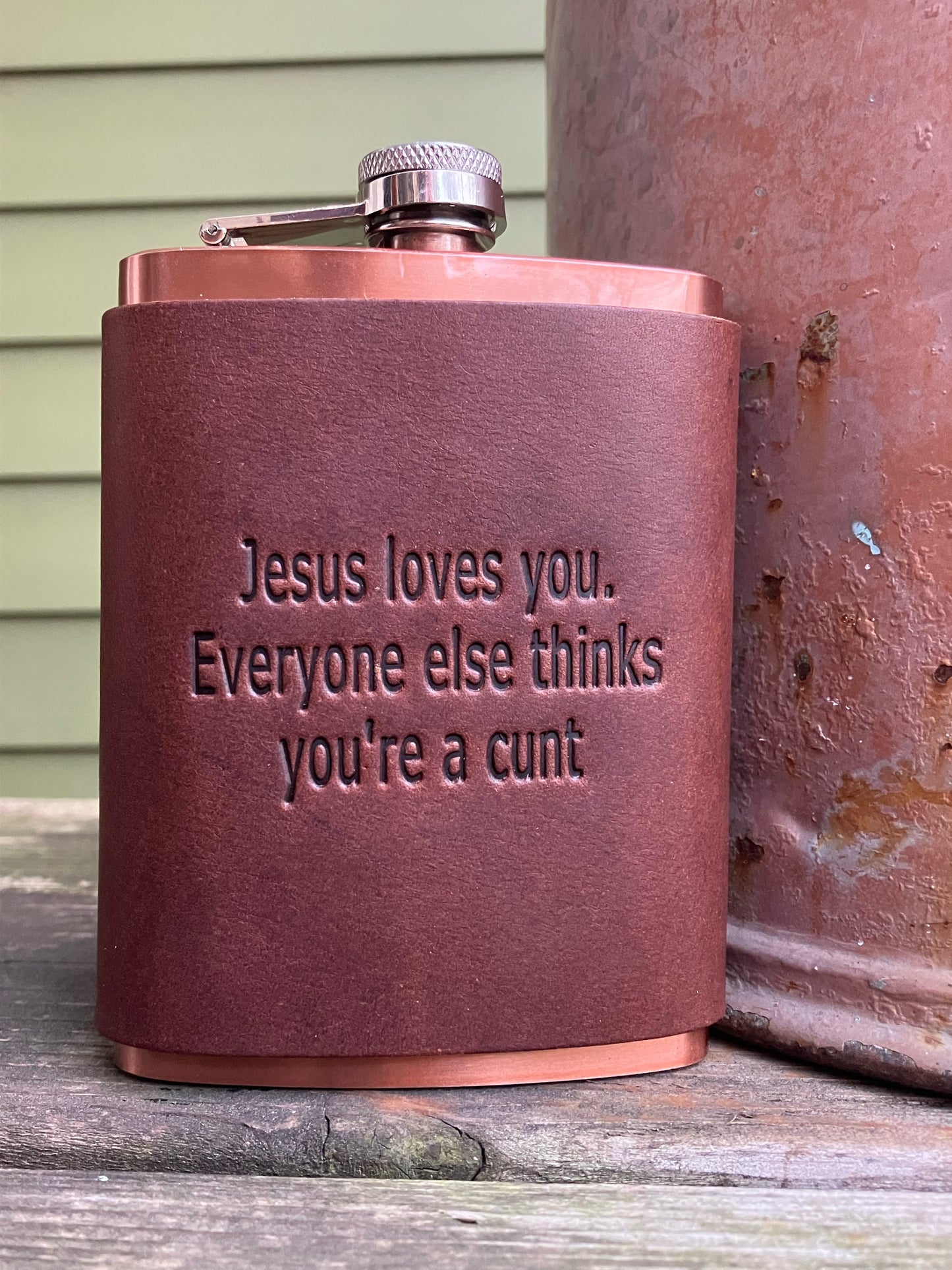 Leather Flask - Jesus Loves You...Everyone else thinks