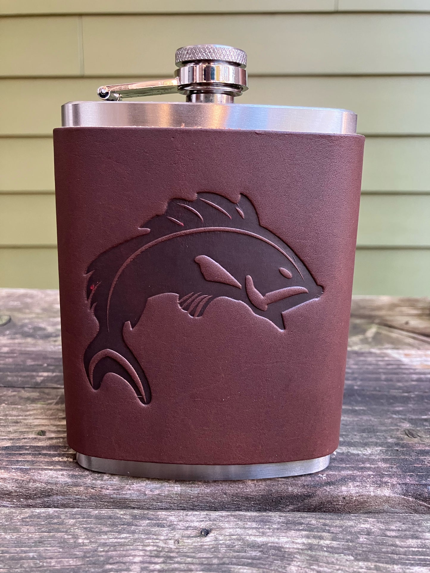 Leather Flask - Jumping Fish