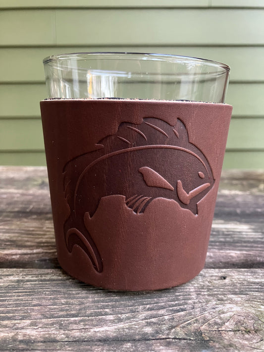 Leather Wrapped Whiskey Glass - Jumping Fish