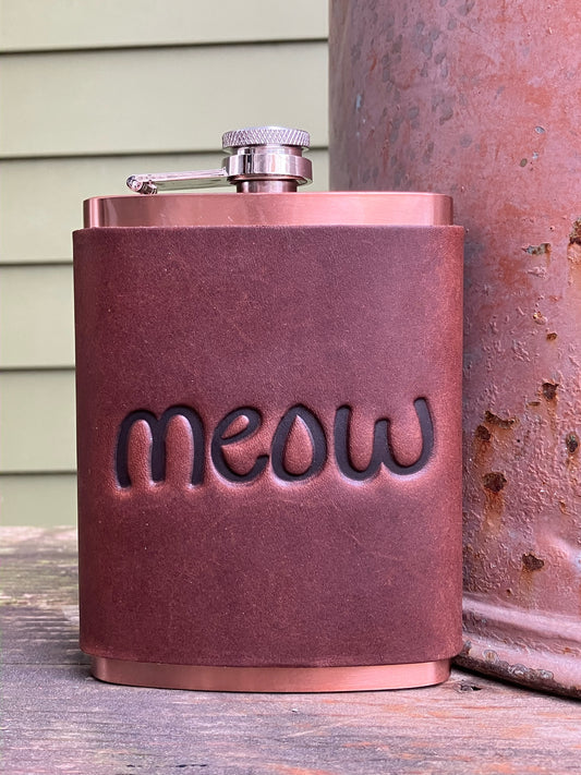 Leather Flask - Meow