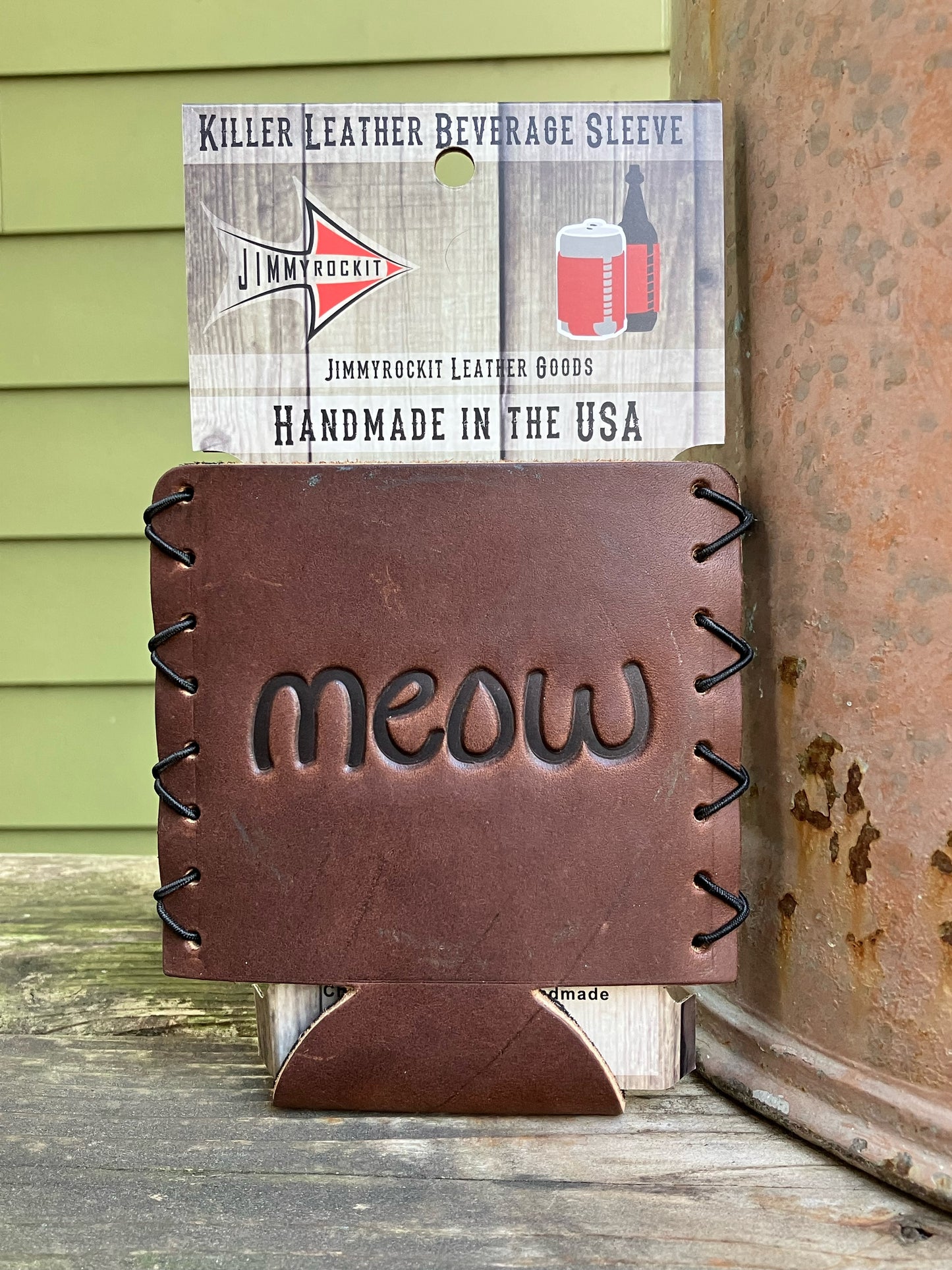 Leather Koozie - Meow