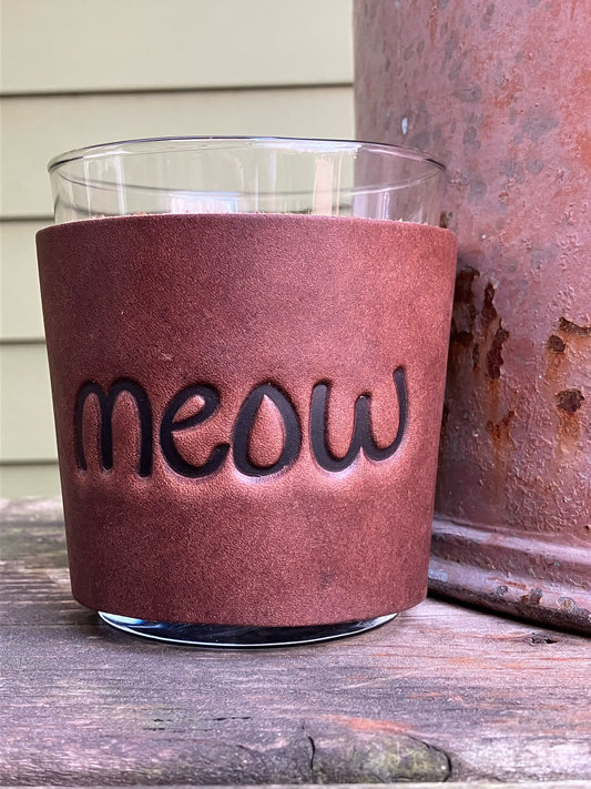 Leather Wrapped Whiskey Glass - Meow
