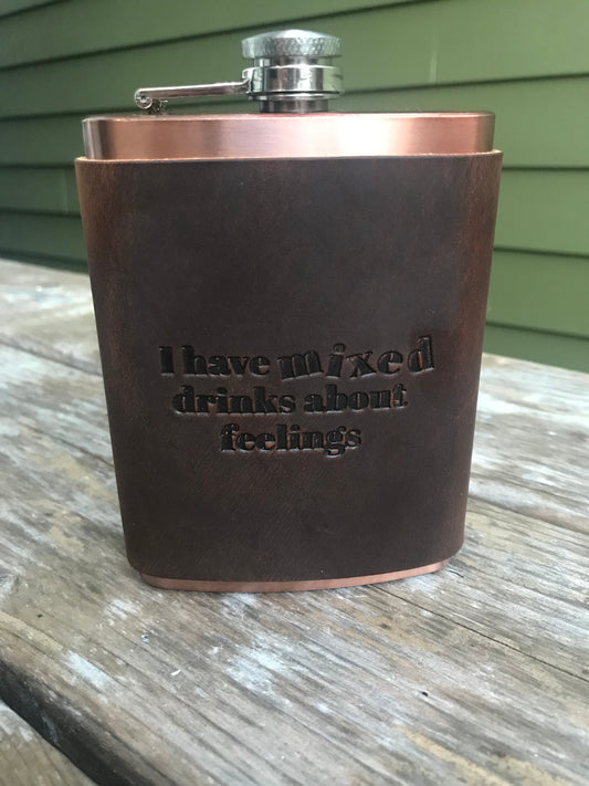 Leather Flask - I Have Mixed Drinks About Feelings