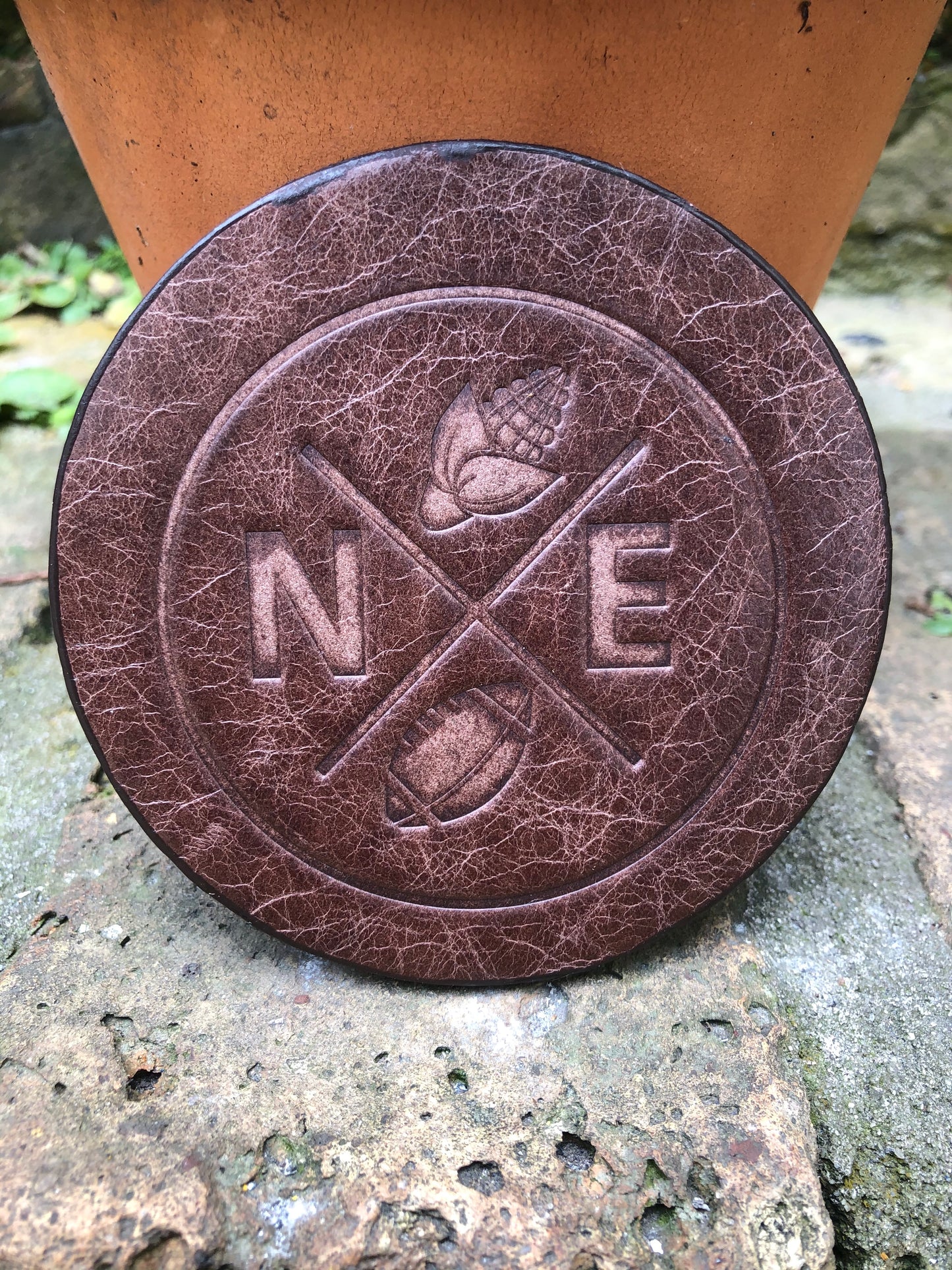 Leather Coaster - Nebraska Football