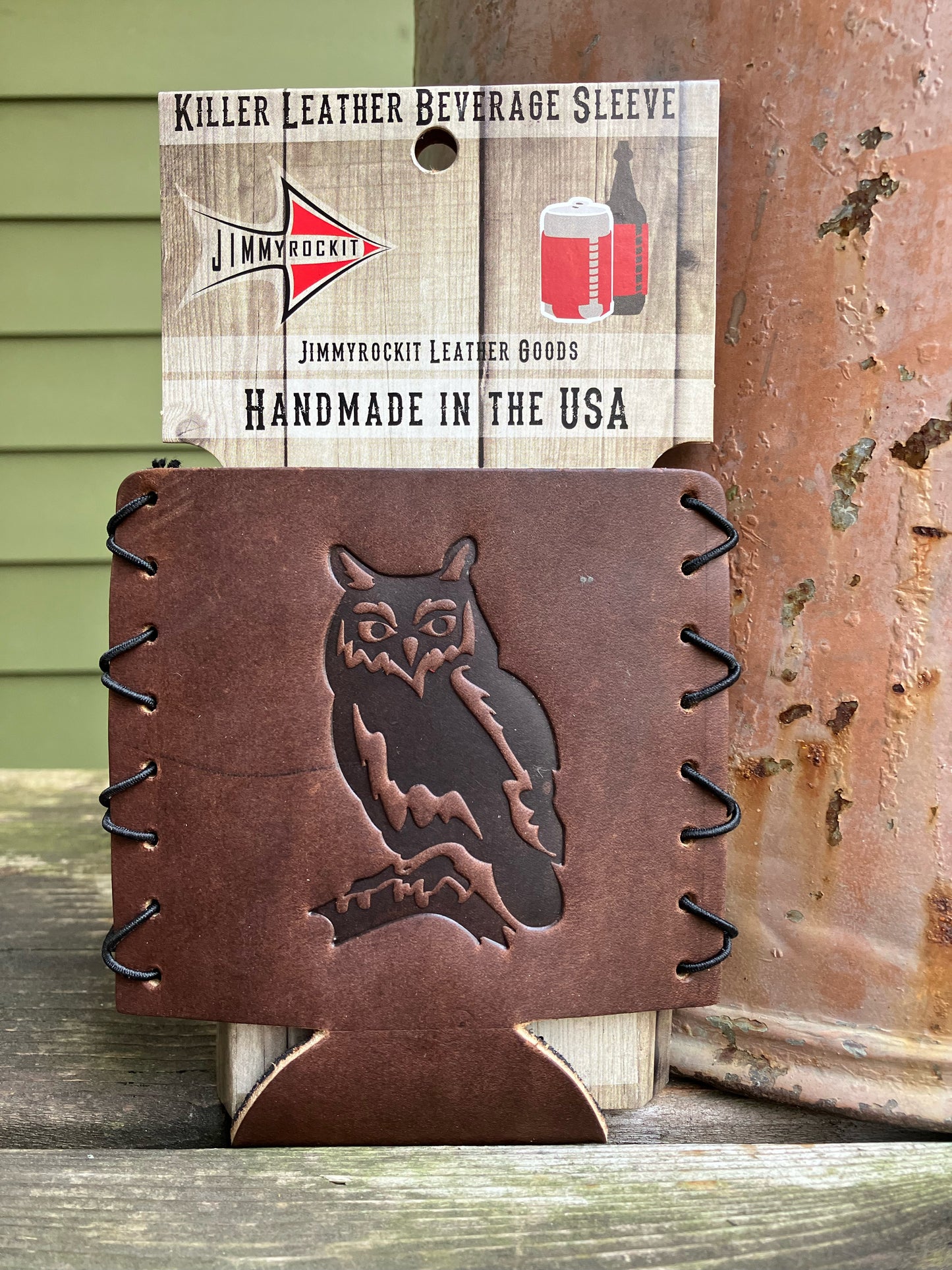 Leather Koozie - Owl