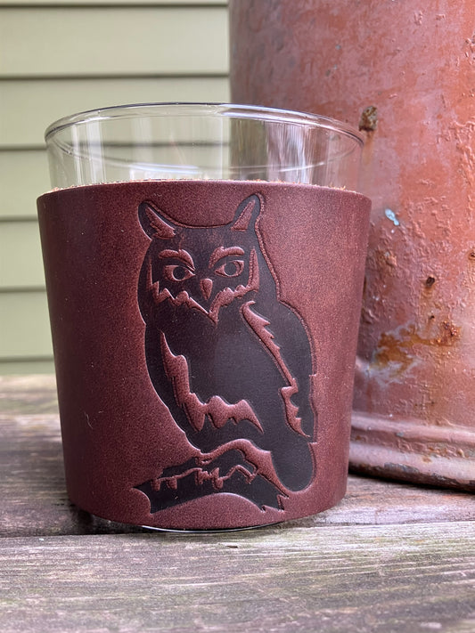 Leather Wrapped Whiskey Glass - Owl