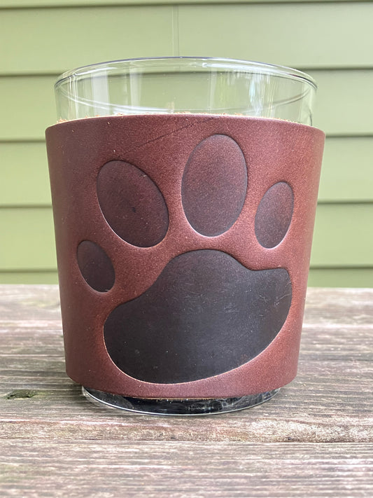 Leather Wrapped Whiskey Glass - Paw Print
