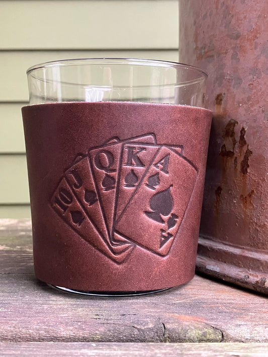 Leather Wrapped Whiskey Glass - Royal Flush