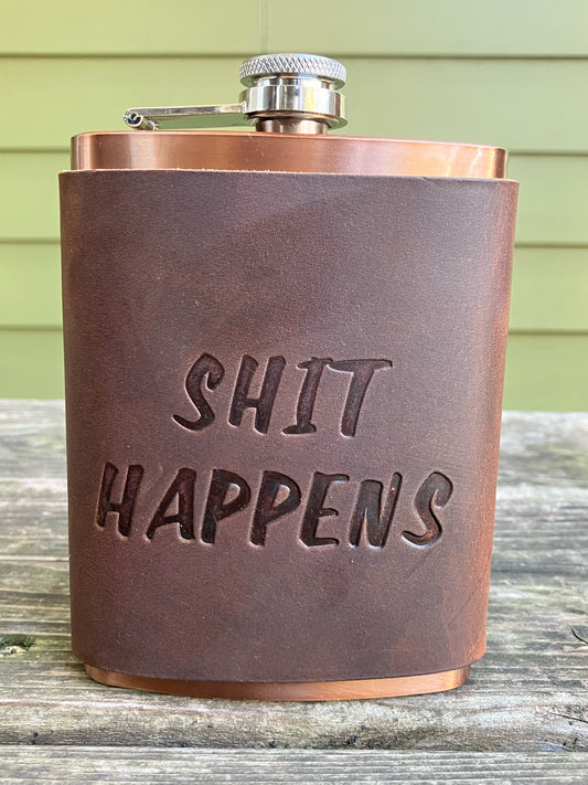 Leather Flask - Shit Happens