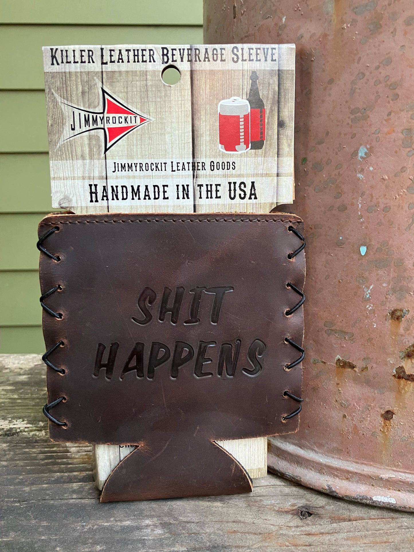 Leather Koozie - Shit Happens