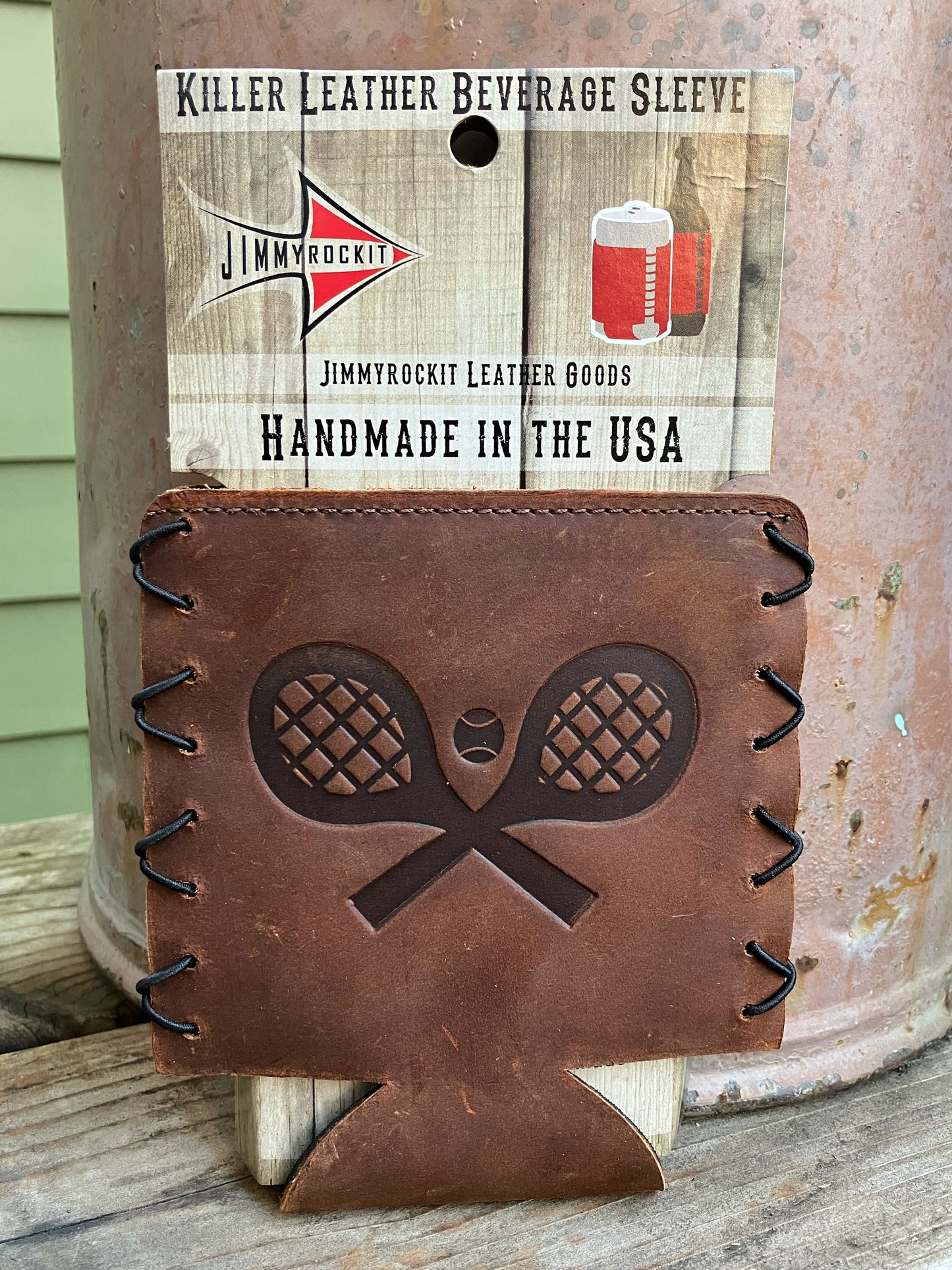 Leather Koozie - Tennis Rackets