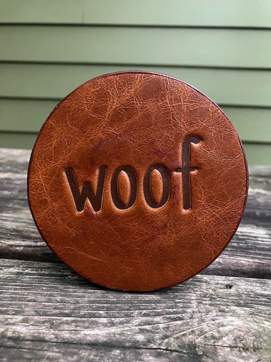 Leather Coaster - Woof