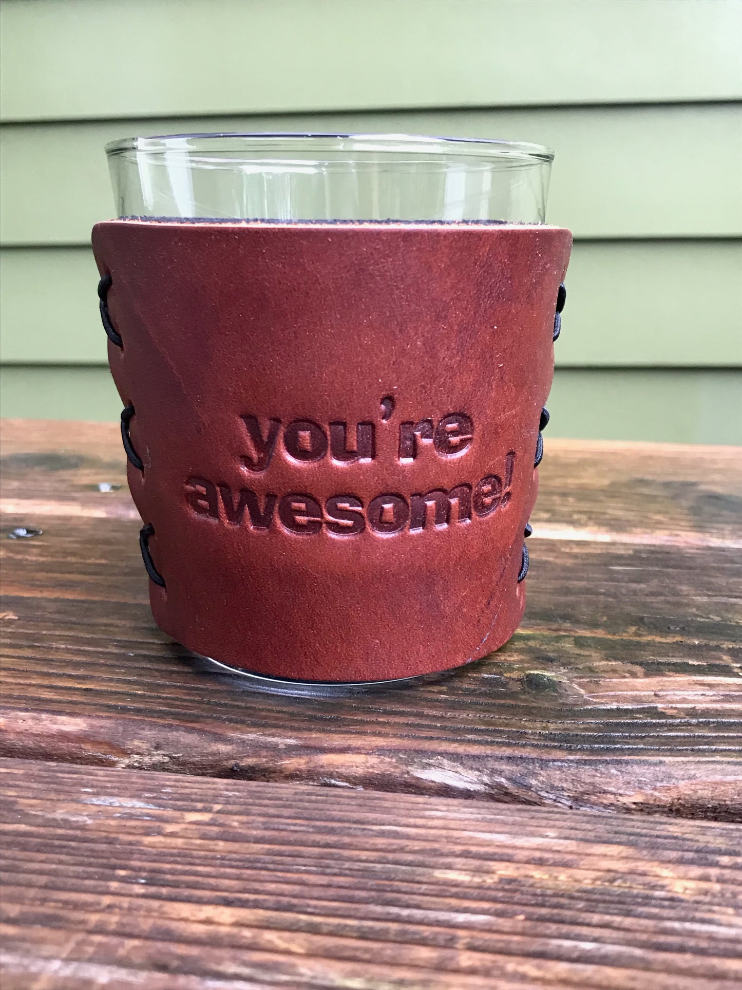 Leather Wrapped Whiskey Glass - You're Awesome