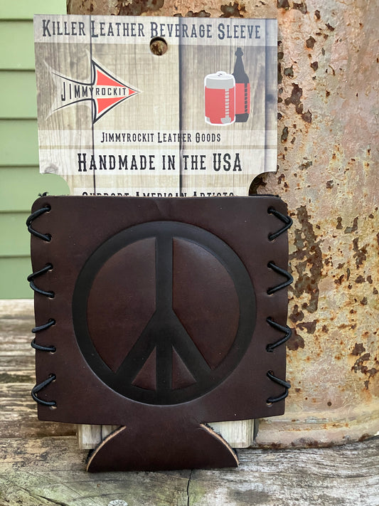 Leather Koozie - Peace Sign