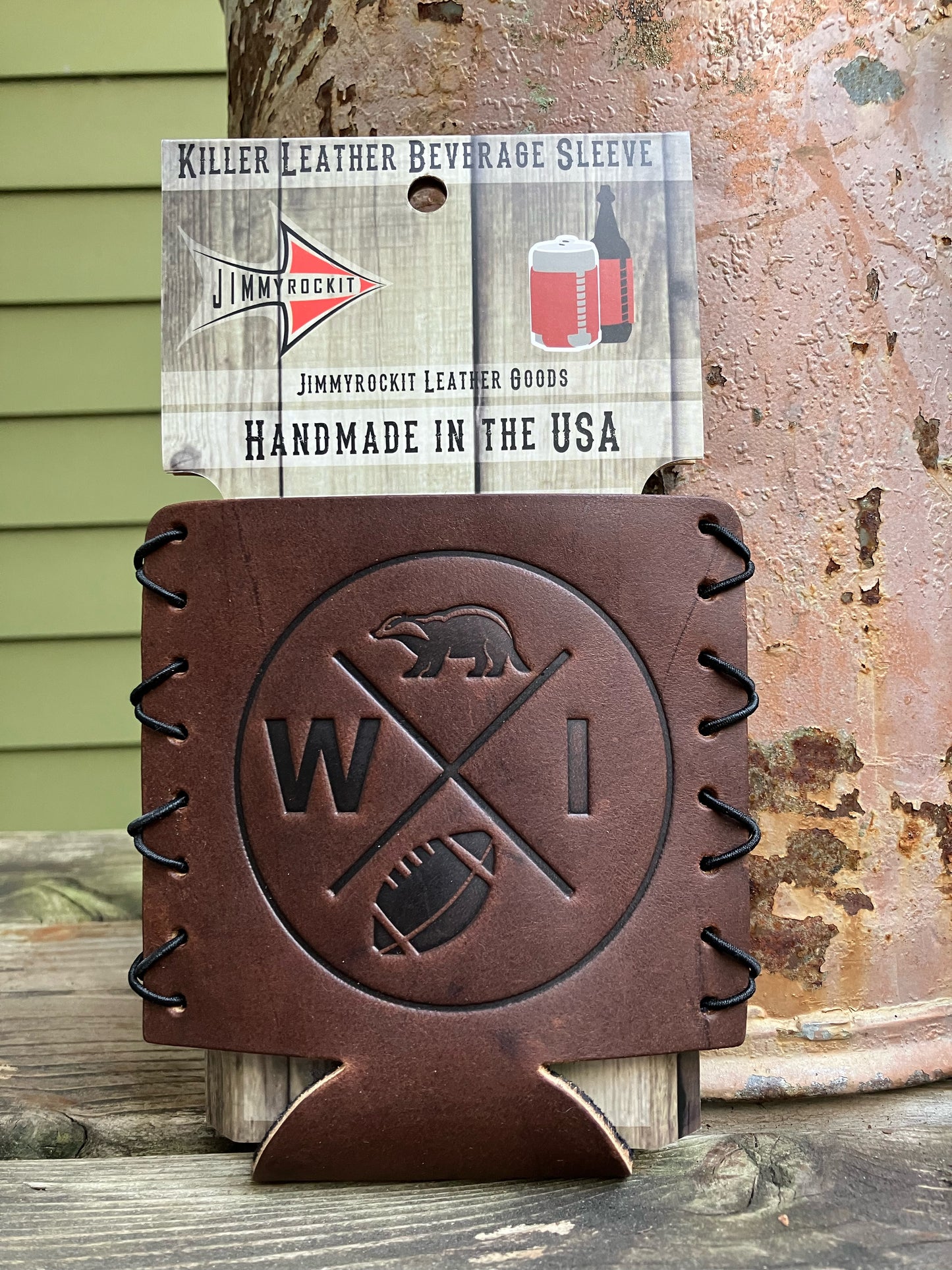 Leather Koozie - Wisconsin Football