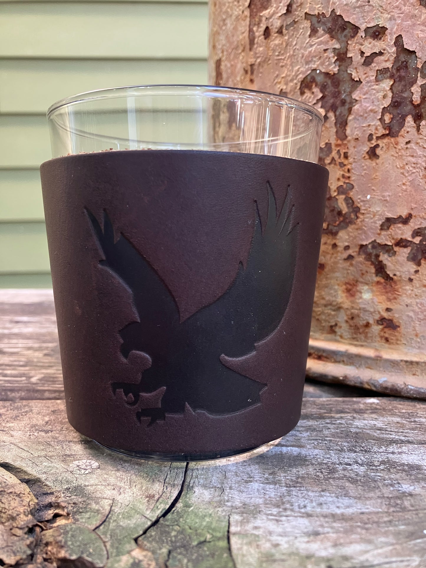 Leather Wrapped Whiskey Glass - Eagle