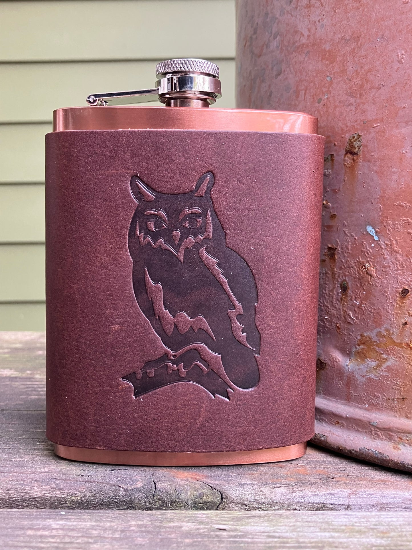 Leather Flask - Owl