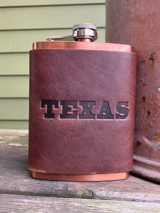 Leather Flask - Texas (spelled)