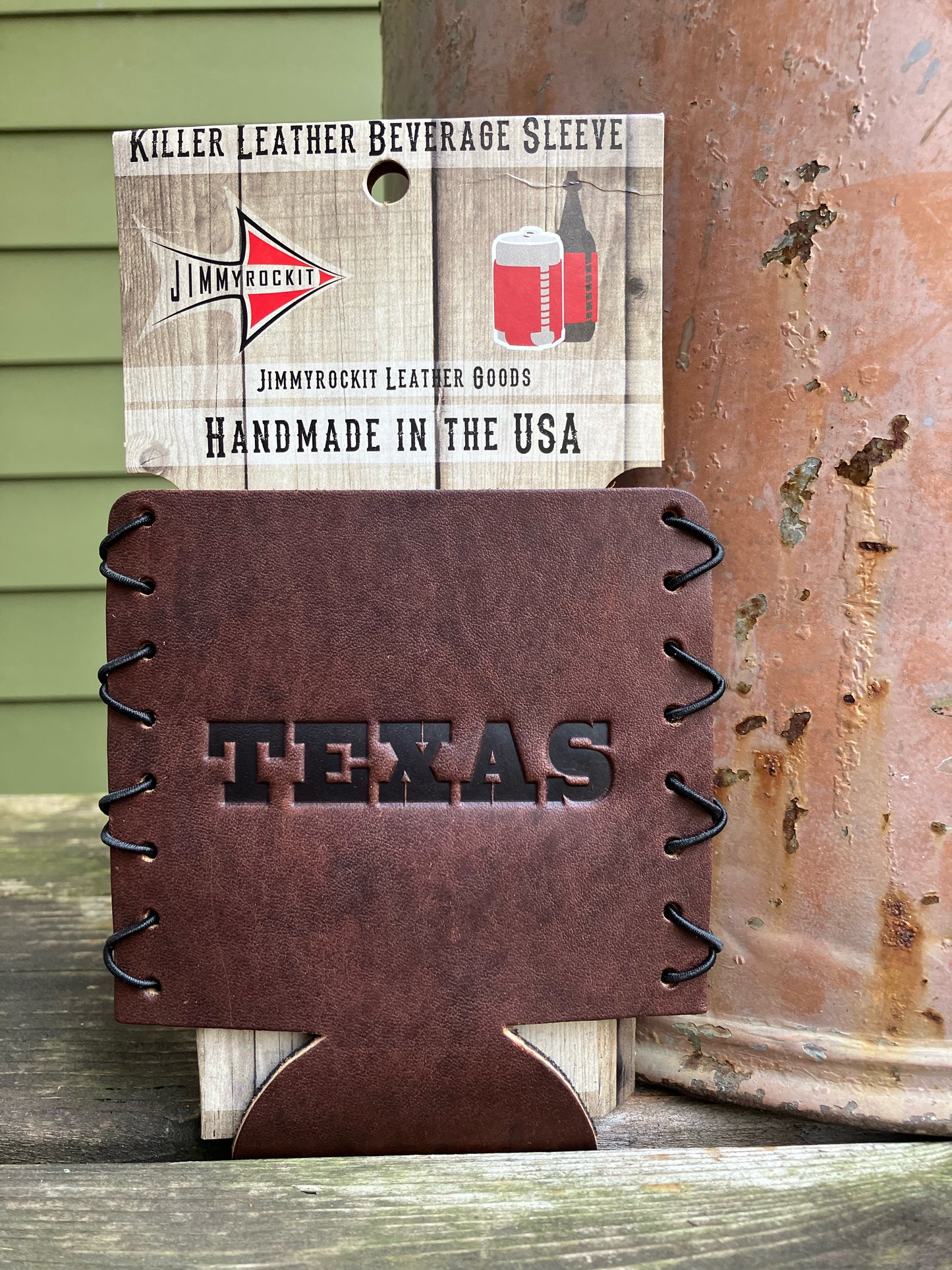 Leather Koozie - Texas (spelled)