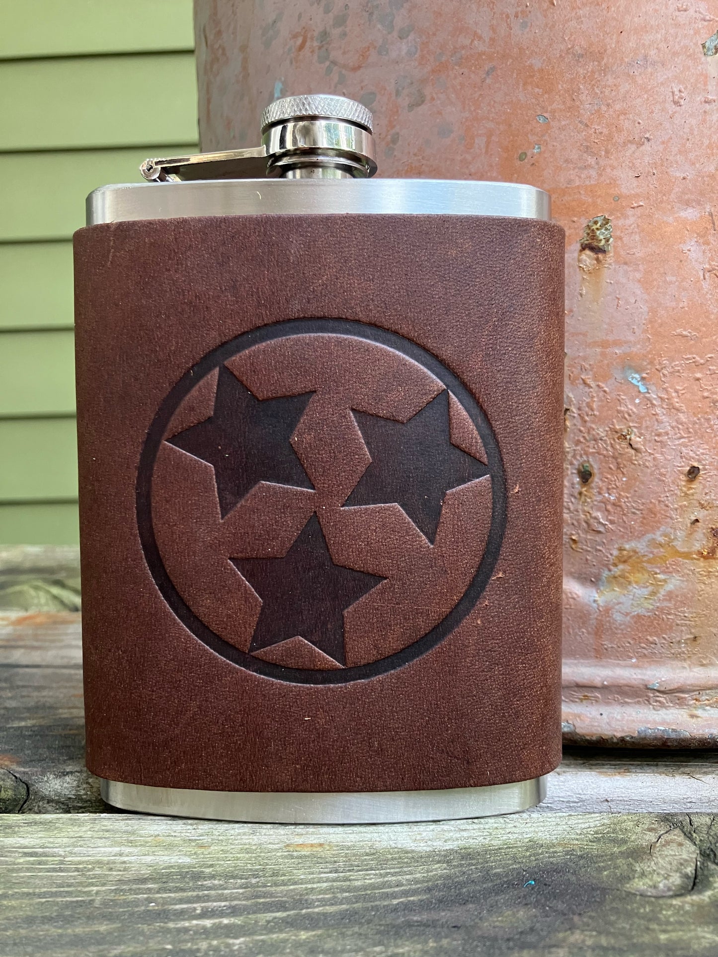 Leather Flask - Tennessee Tri Star