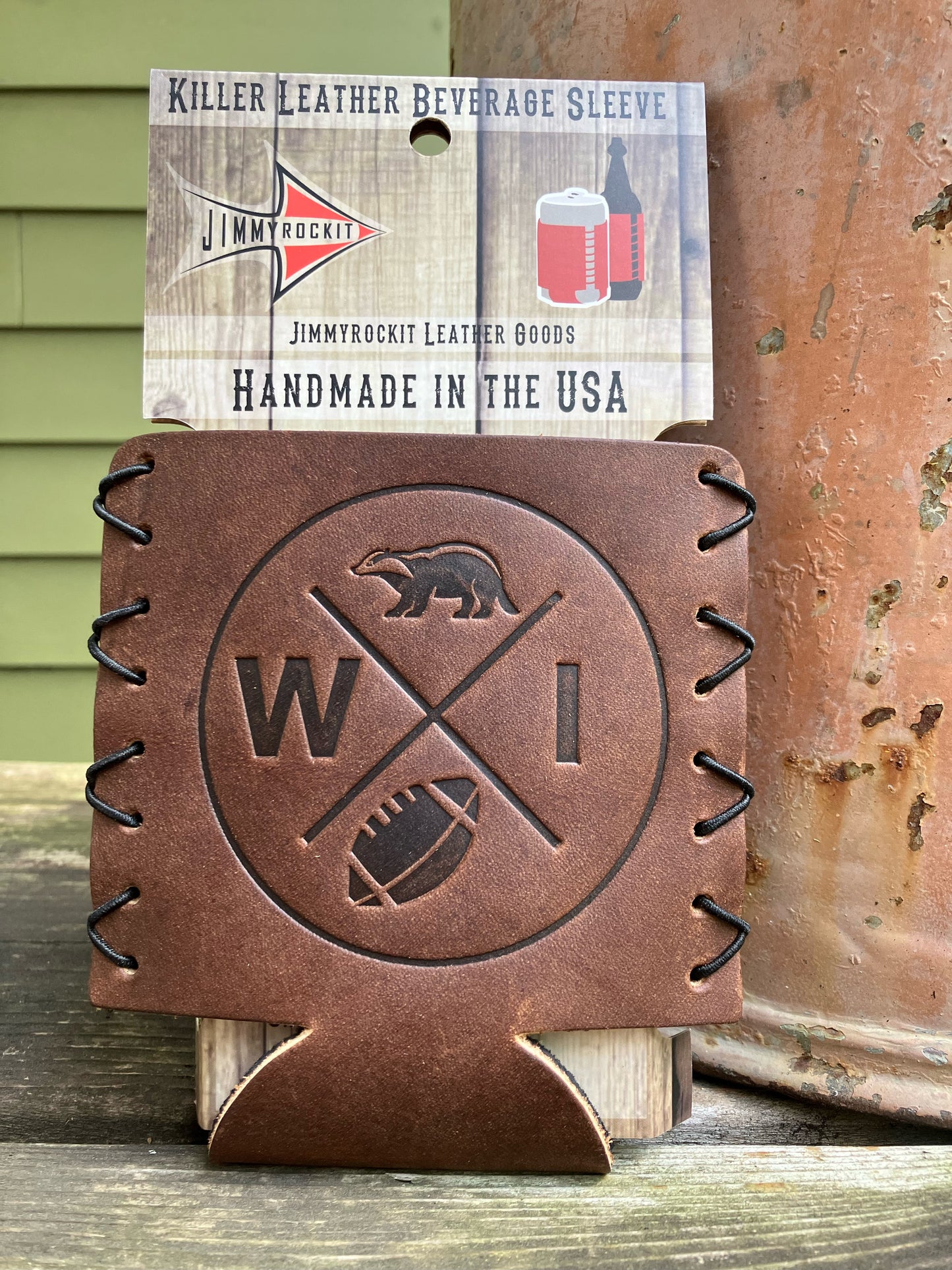 Leather Koozie - Wisconsin Football