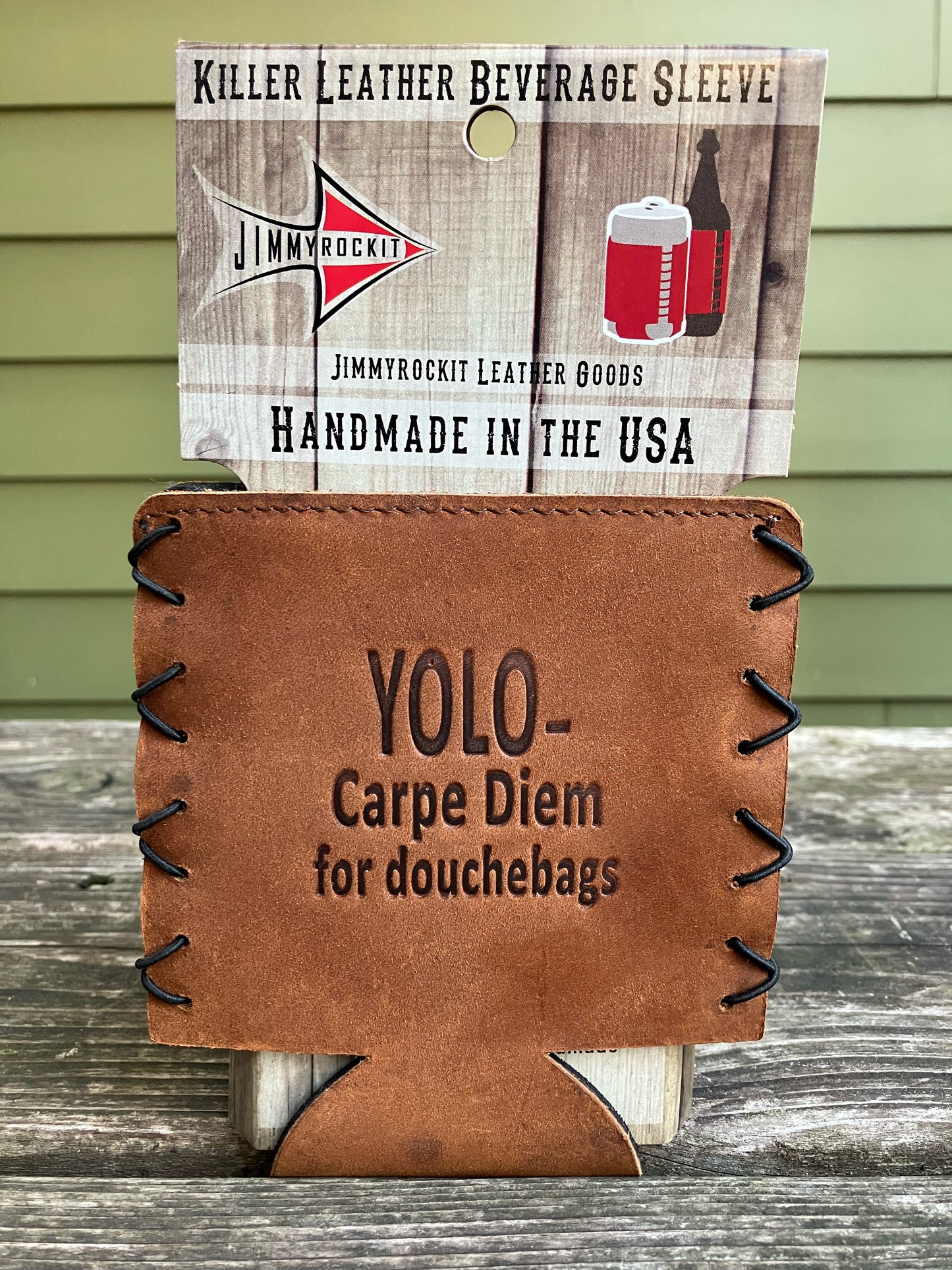 Leather Koozie - Yolo Carpe Diem For Douchebags