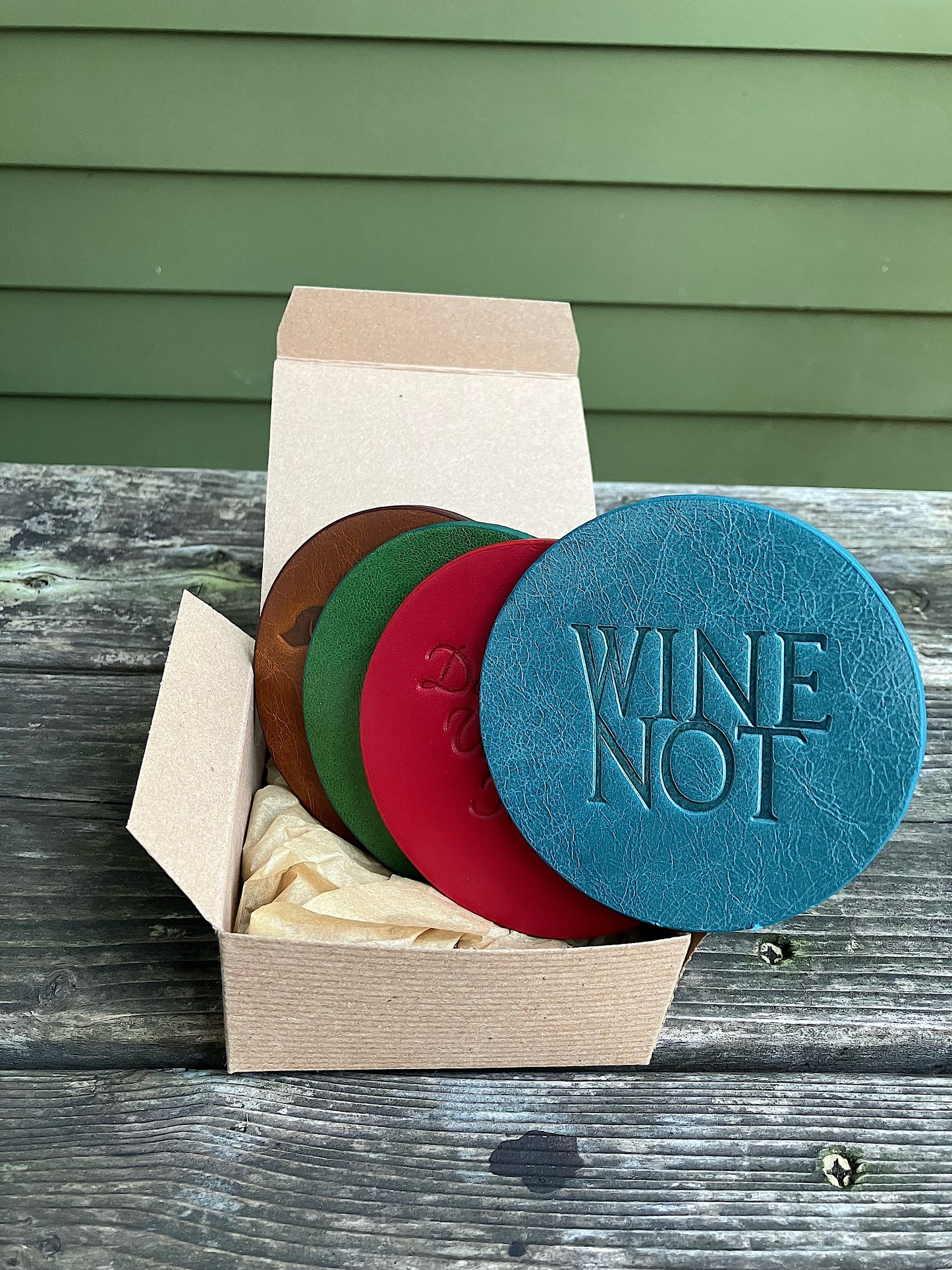 Leather Coaster - Wineosaur