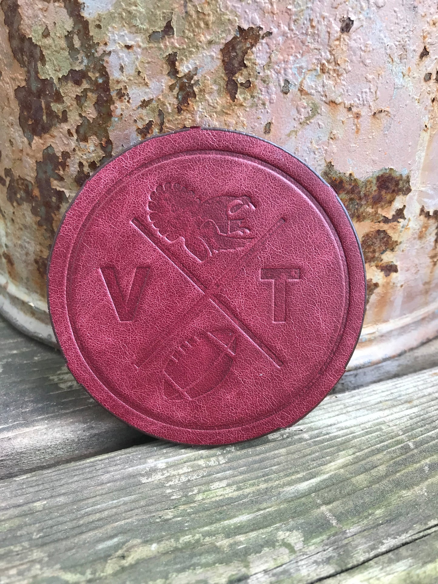 Leather Coaster - Virginia Tech Football