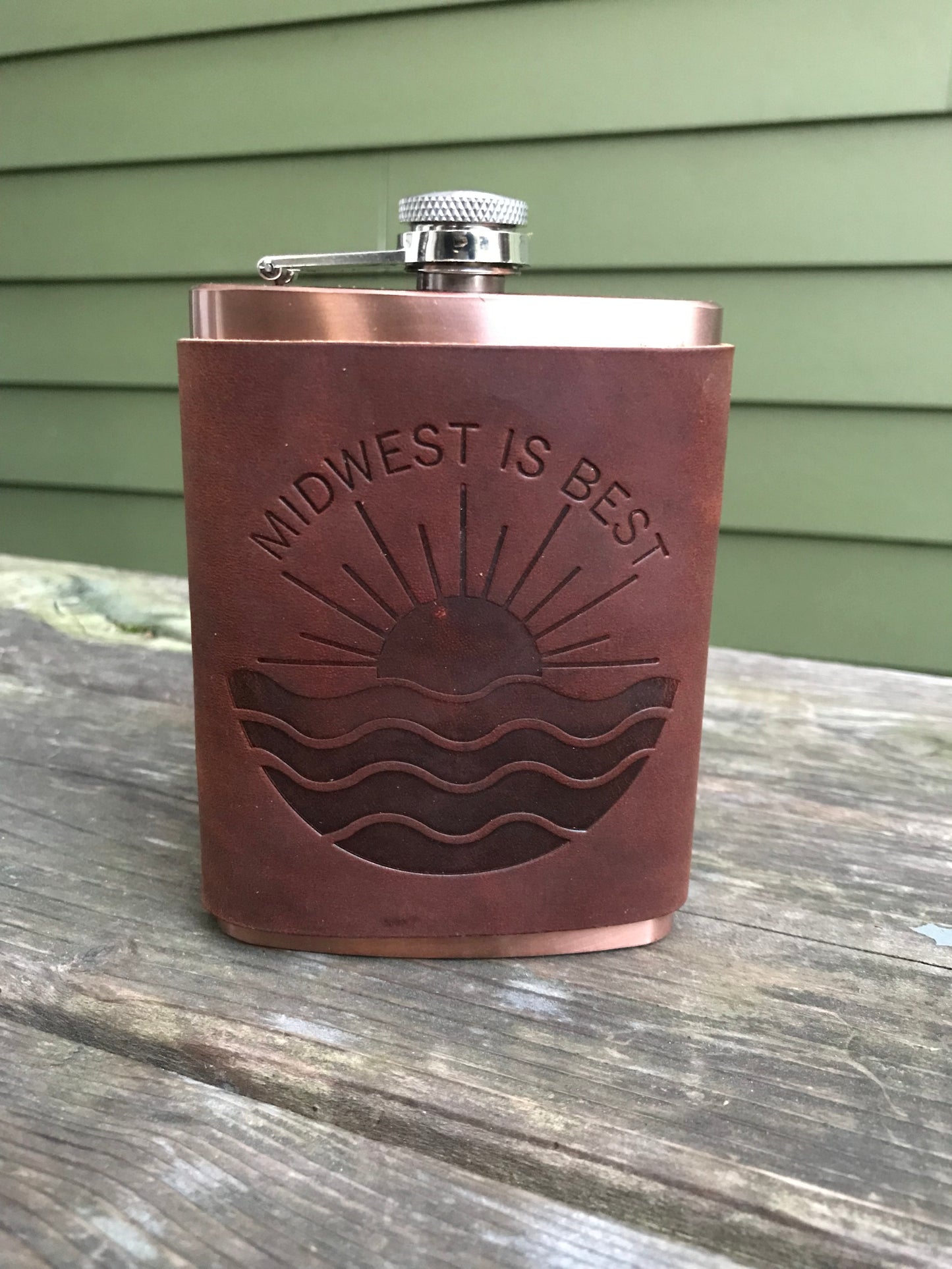 Leather Flask - Midwest Is Best