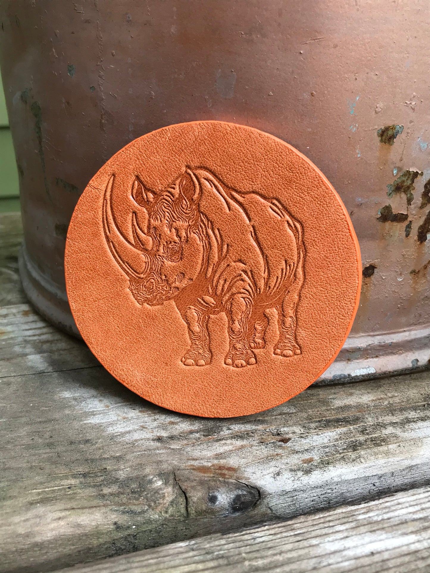 Leather Coaster - Rhino Rhinoceros