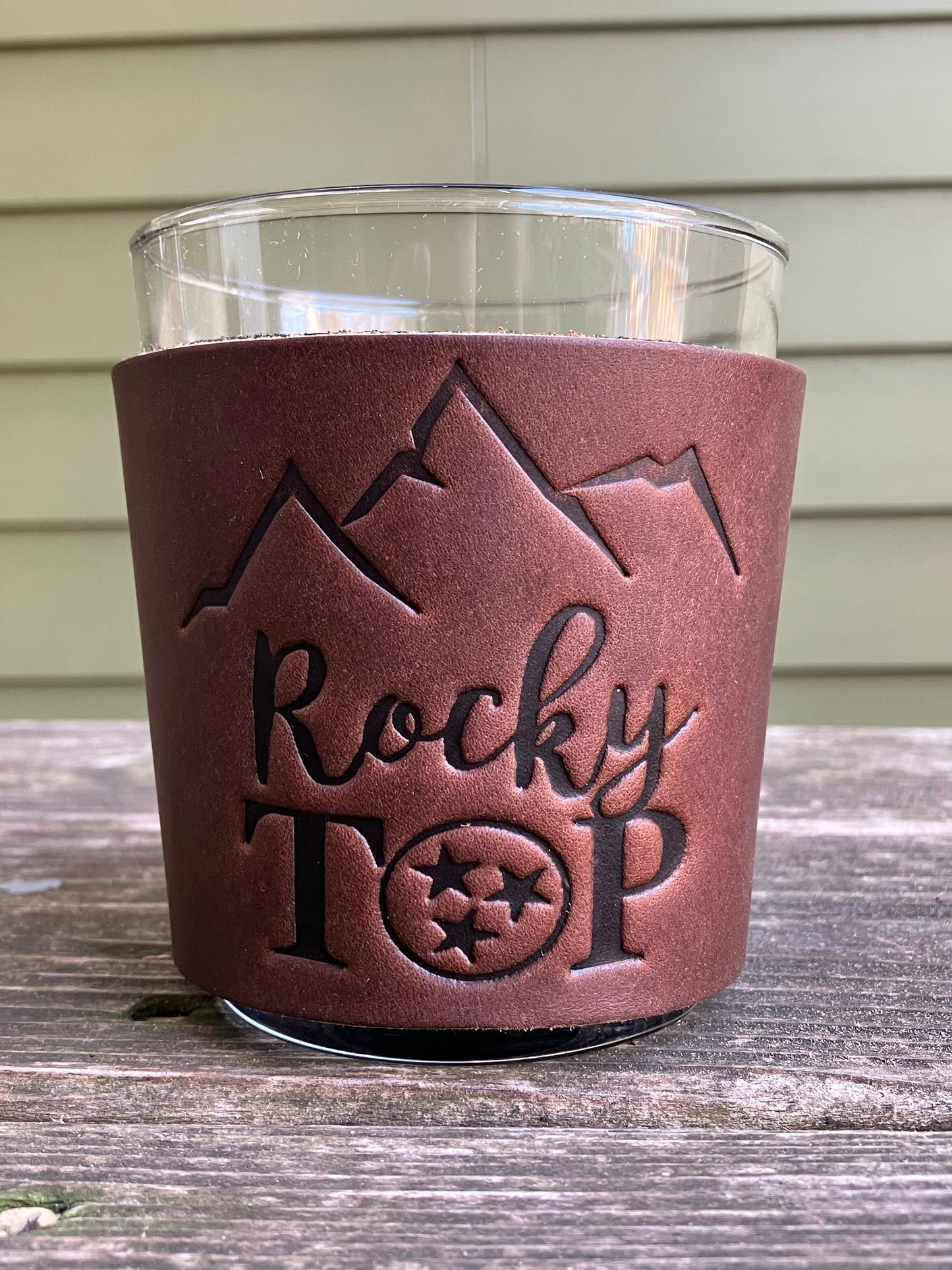 Leather Wrapped Whiskey Glass - Rocky Top Tennessee