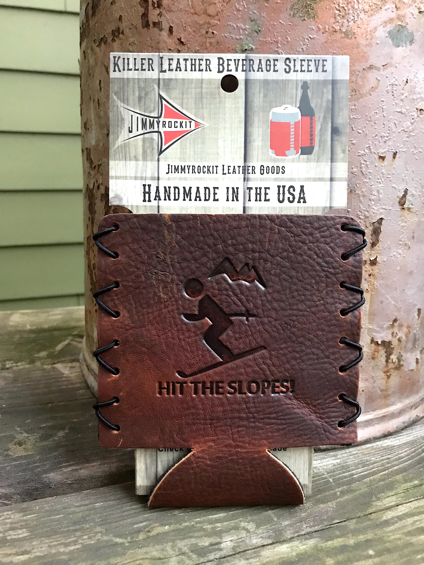 Leather Koozie - Skiing