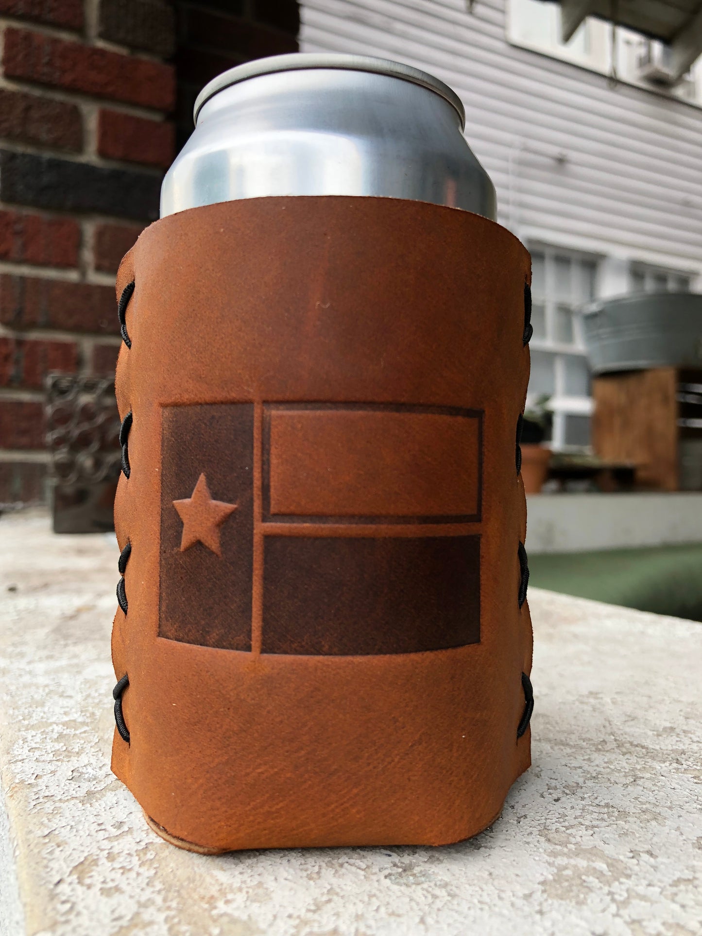 Leather Koozie - Texas Flag