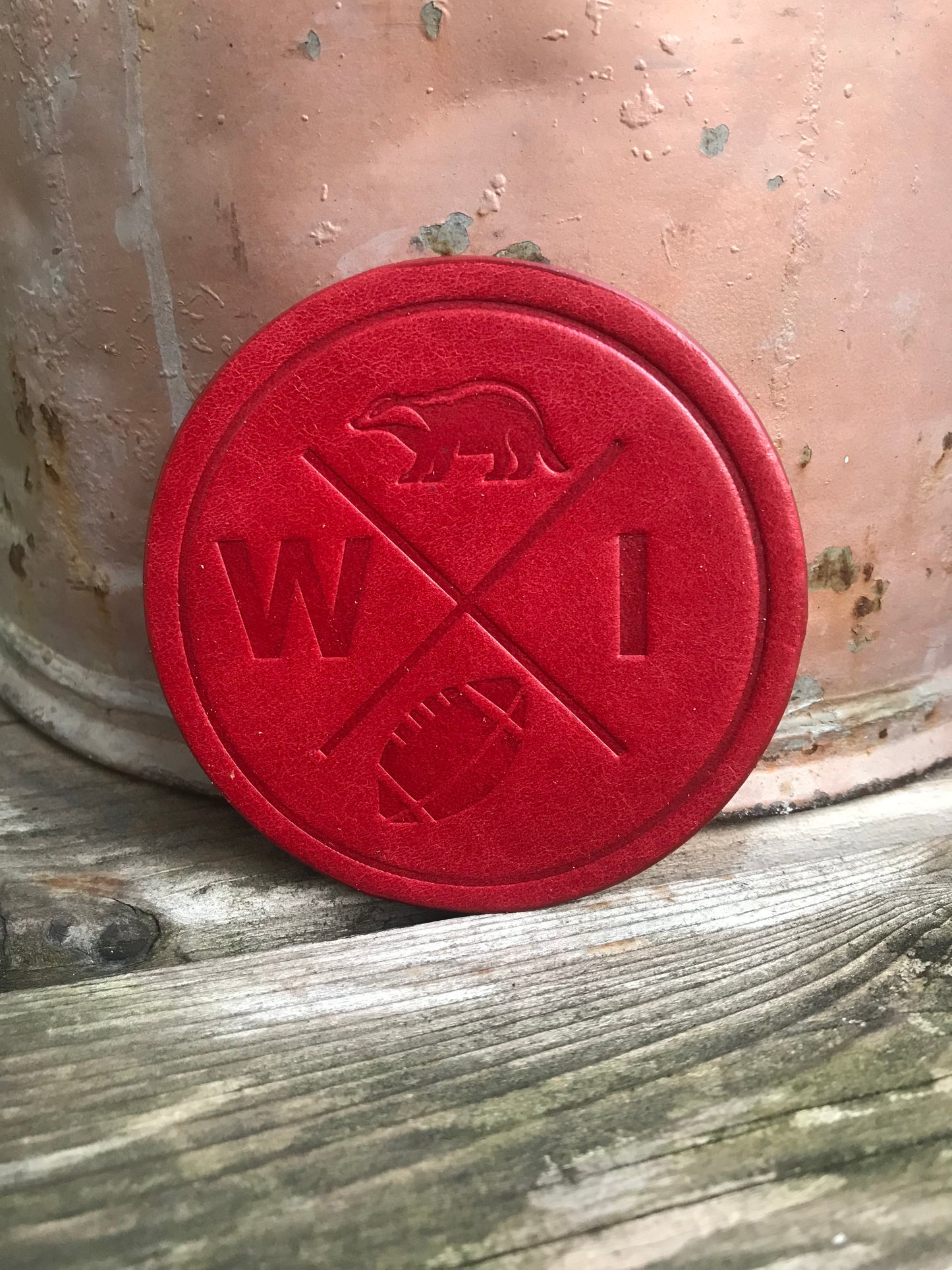 Leather Coaster - Wisconsin Football