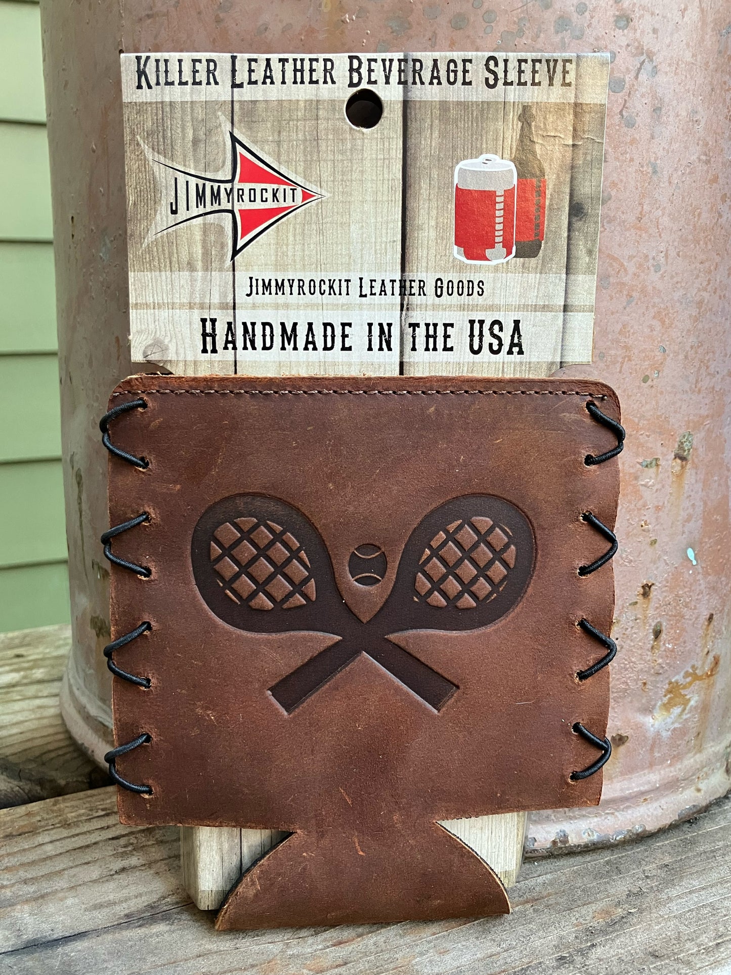 Leather Koozie - Tennis Rackets